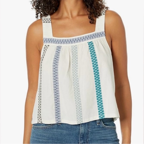 Splendid Tops - Splendid Collection Cream and Blue Elian Square Neck Tank Size Small